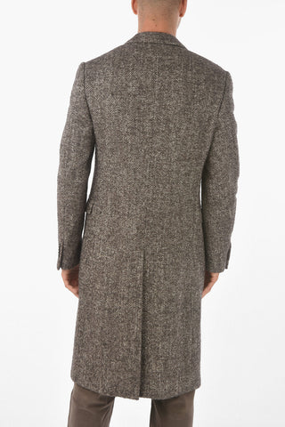 Cappotto in Misto Lana Vergine Herringbone con Tasche ad Aletta