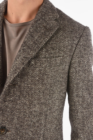 Cappotto in Misto Lana Vergine Herringbone con Tasche ad Aletta