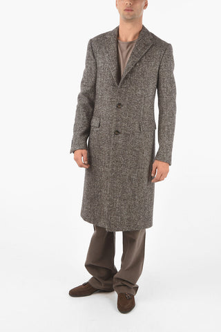 Cappotto in Misto Lana Vergine Herringbone con Tasche ad Aletta