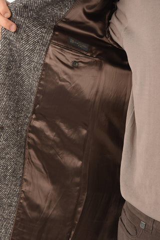 Cappotto in Misto Lana Vergine Herringbone con Tasche ad Aletta
