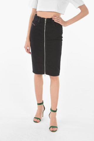 Washed Denim DE-PENCIL-ZIP Pencil Skirt with Front Zip