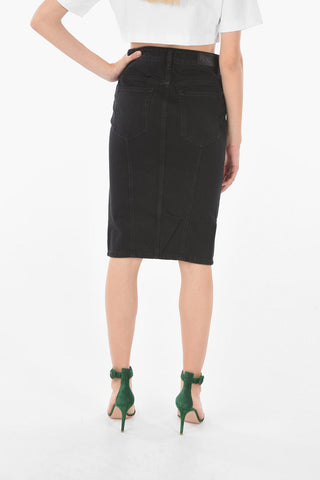 Washed Denim DE-PENCIL-ZIP Pencil Skirt with Front Zip