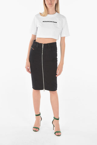 Washed Denim DE-PENCIL-ZIP Pencil Skirt with Front Zip