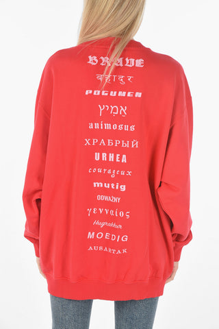 Crewneck F-EXA Sweatshirt with Lettering Embroideries and Side Pockets