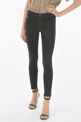 Jeans Skinny Fiit SLANDY in Cotone Spalmato a Vita Regolare 
