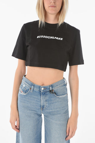 solid color T-RECROP crop t-shirt with embroidery