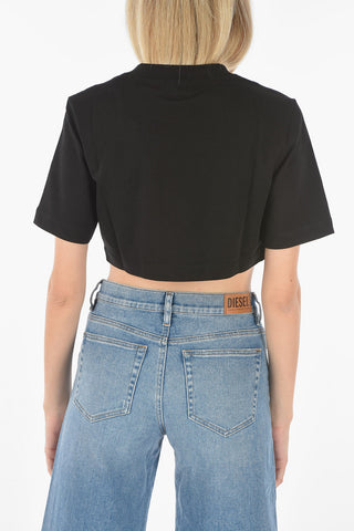 solid color T-RECROP crop t-shirt with embroidery