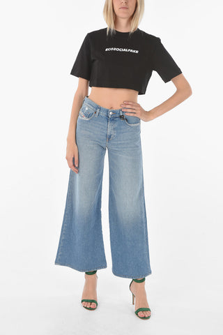 solid color T-RECROP crop t-shirt with embroidery