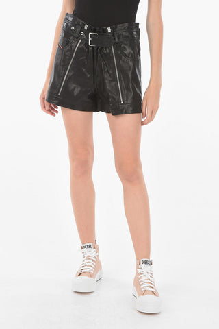 Faux Leather S-BONNIE Shorts with Belt