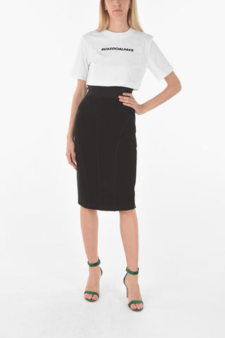  double split-side hem Midi Pencil O-BAND Skirt