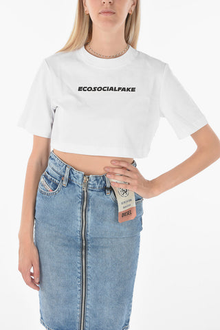 solid color T-RECROP crop t-shirt with embroidery