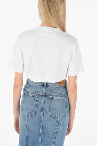solid color T-RECROP crop t-shirt with embroidery