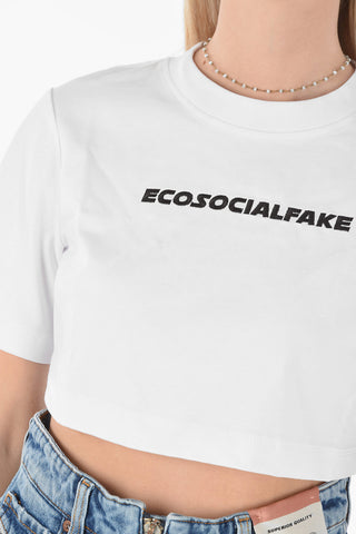 solid color T-RECROP crop t-shirt with embroidery