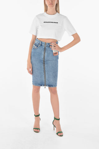 solid color T-RECROP crop t-shirt with embroidery