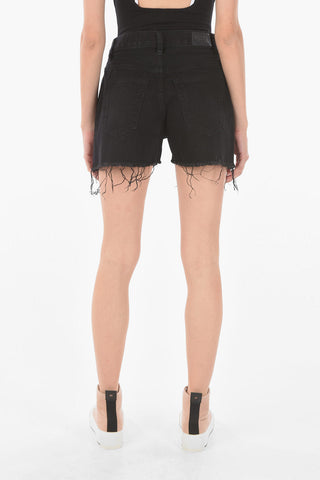 High-rise Denim DE-REG  Hot Pants with Frayed Hems