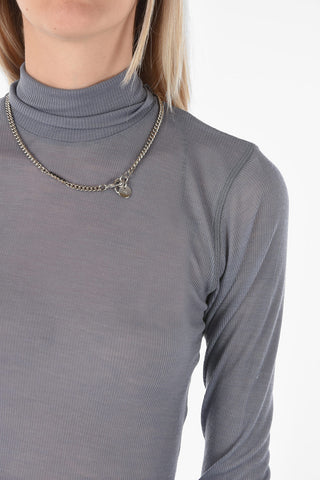 Ribbed Lightweight T-PAENOCK Turtleneck Sweater with Chain 