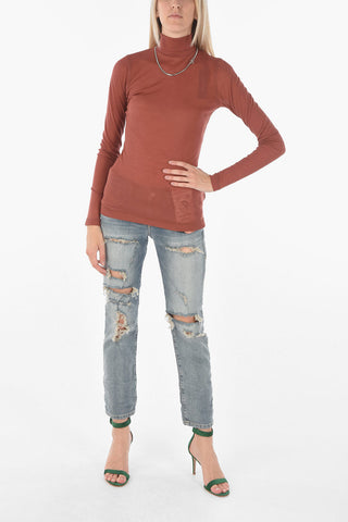 Ribbed Lightweight T-PAENOCK  Turtleneck Sweater with Chain