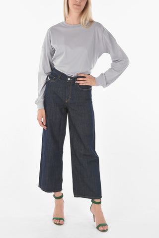 Low Waist Wide 5 Pockets jeans with Visible Stitchings