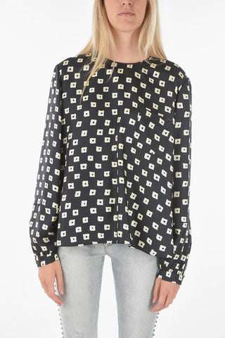 Crew Neck Abstract Motif Silk Blouse