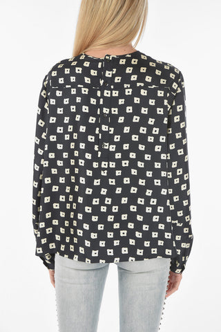 Crew Neck Abstract Motif Silk Blouse