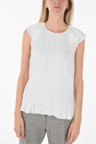 Crew Neck Back Zipped Ruffled Sleeve Top