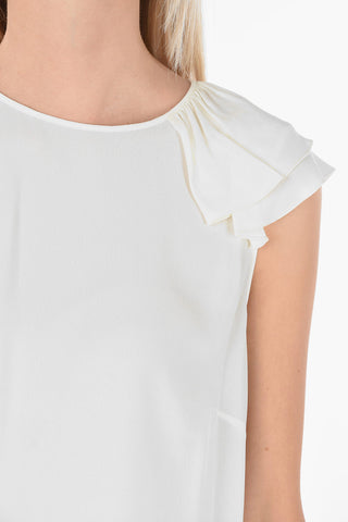Crew Neck Back Zipped Ruffled Sleeve Top