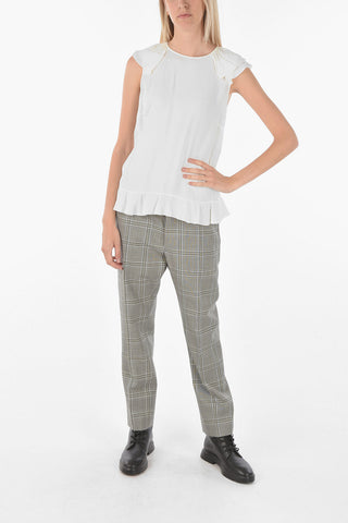 Crew Neck Back Zipped Ruffled Sleeve Top