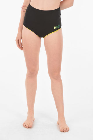 Slip Bikini a Vita Alta con Logo Stampato