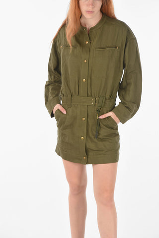 solid color flax blend D-ANGELICA  shirtdress