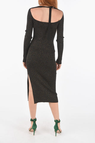 side split long sleeve lurex M-AMETRINE sheath dress
