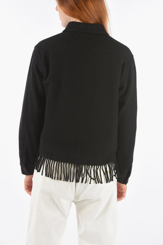 Wool Blend Breast Pocket Overshirt with fringe hem