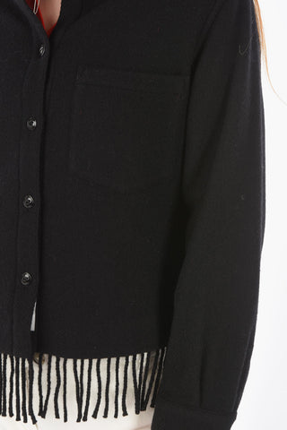 Wool Blend Breast Pocket Overshirt with fringe hem