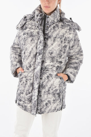 patterned down jacket with removable hood
