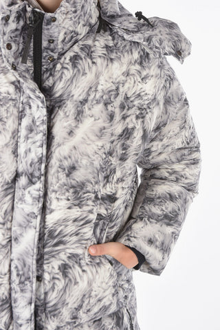 patterned down jacket with removable hood