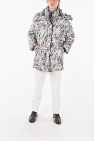 patterned down jacket with removable hood