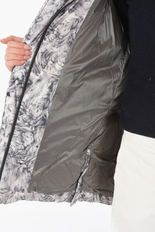 patterned down jacket with removable hood