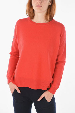Solid Color Cashmere Crew-Neck Sweater with Split on The Back