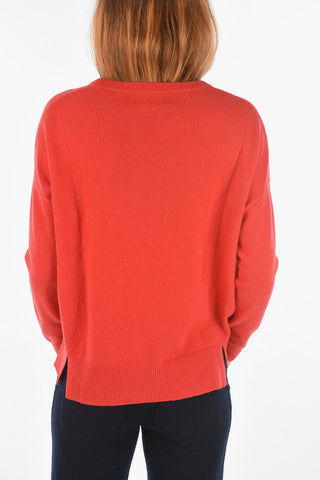 Solid Color Cashmere Crew-Neck Sweater with Split on The Back