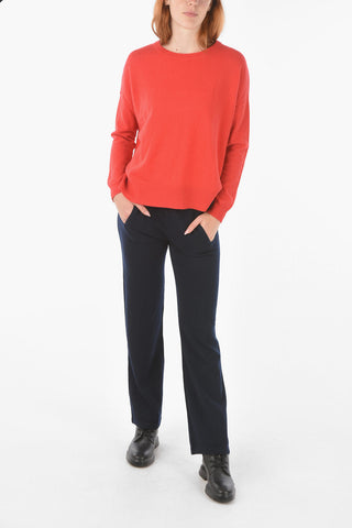Solid Color Cashmere Crew-Neck Sweater with Split on The Back