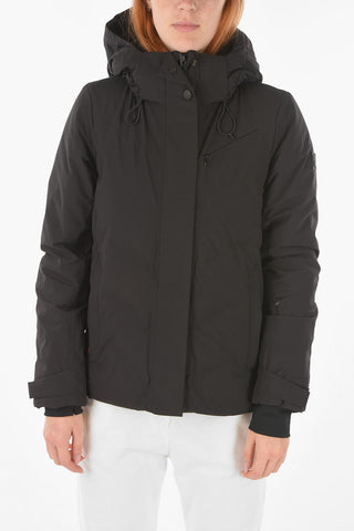 hooded ski down jacket with hidden closure