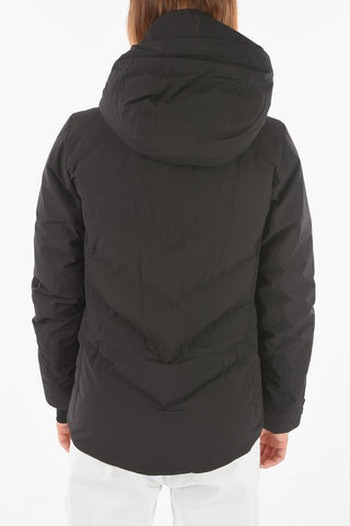 hooded ski down jacket with hidden closure