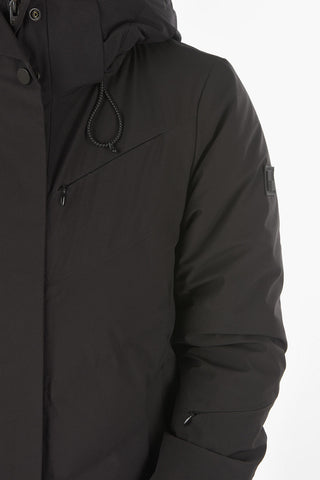 hooded ski down jacket with hidden closure