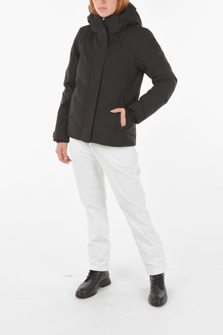 hooded ski down jacket with hidden closure