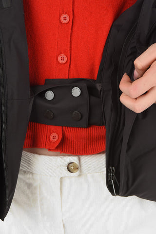 hooded ski down jacket with hidden closure