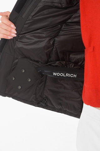 hooded ski down jacket with hidden closure