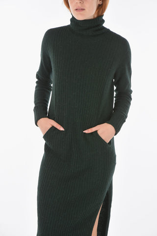 Vestito Maxi a Costine con Spacco Laterale