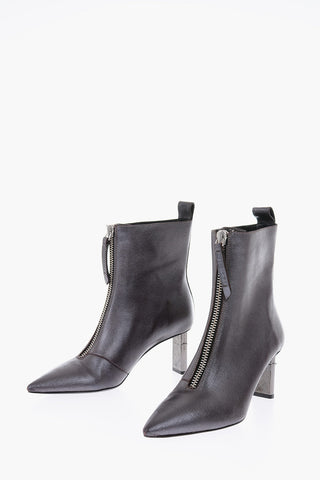7cm Leather D-LEZIPPO MAB Ankle Boots with Frontal Zip