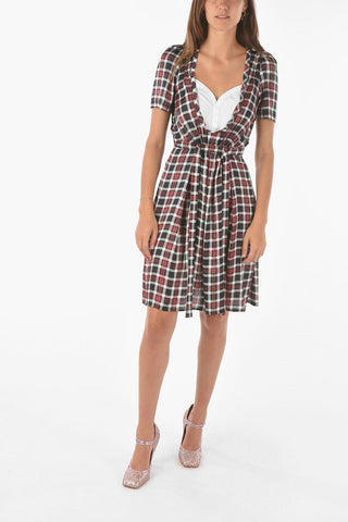 tartan patterned short sleeve shirtdress