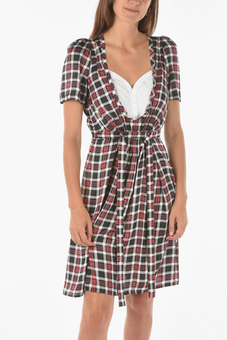 tartan patterned short sleeve shirtdress