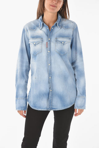 vintage effect denim shirt with breast pockets
